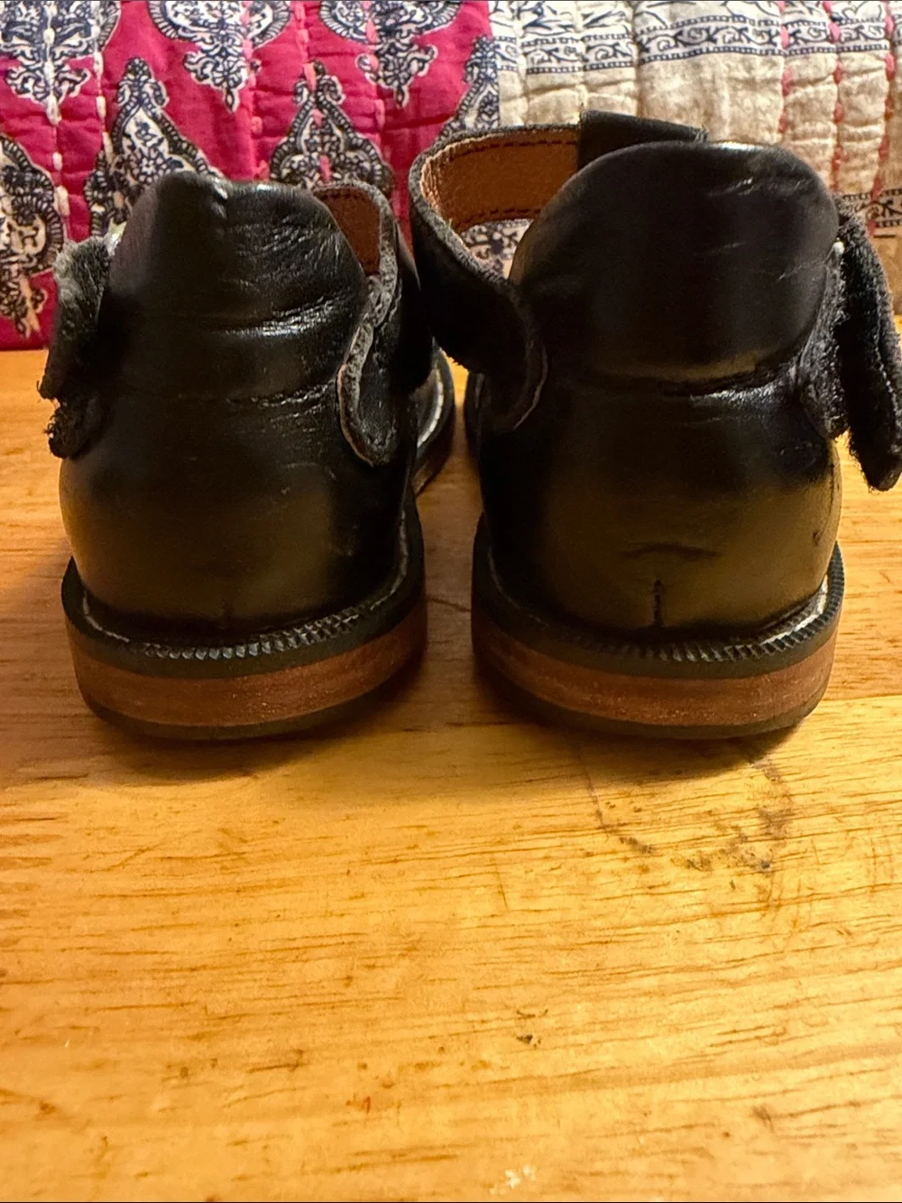 Black Leather Girls T-Strap Dress Shoes